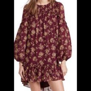 Cinq a Sept Zola mini Dress burgundy floral tiered smocked - size 10
